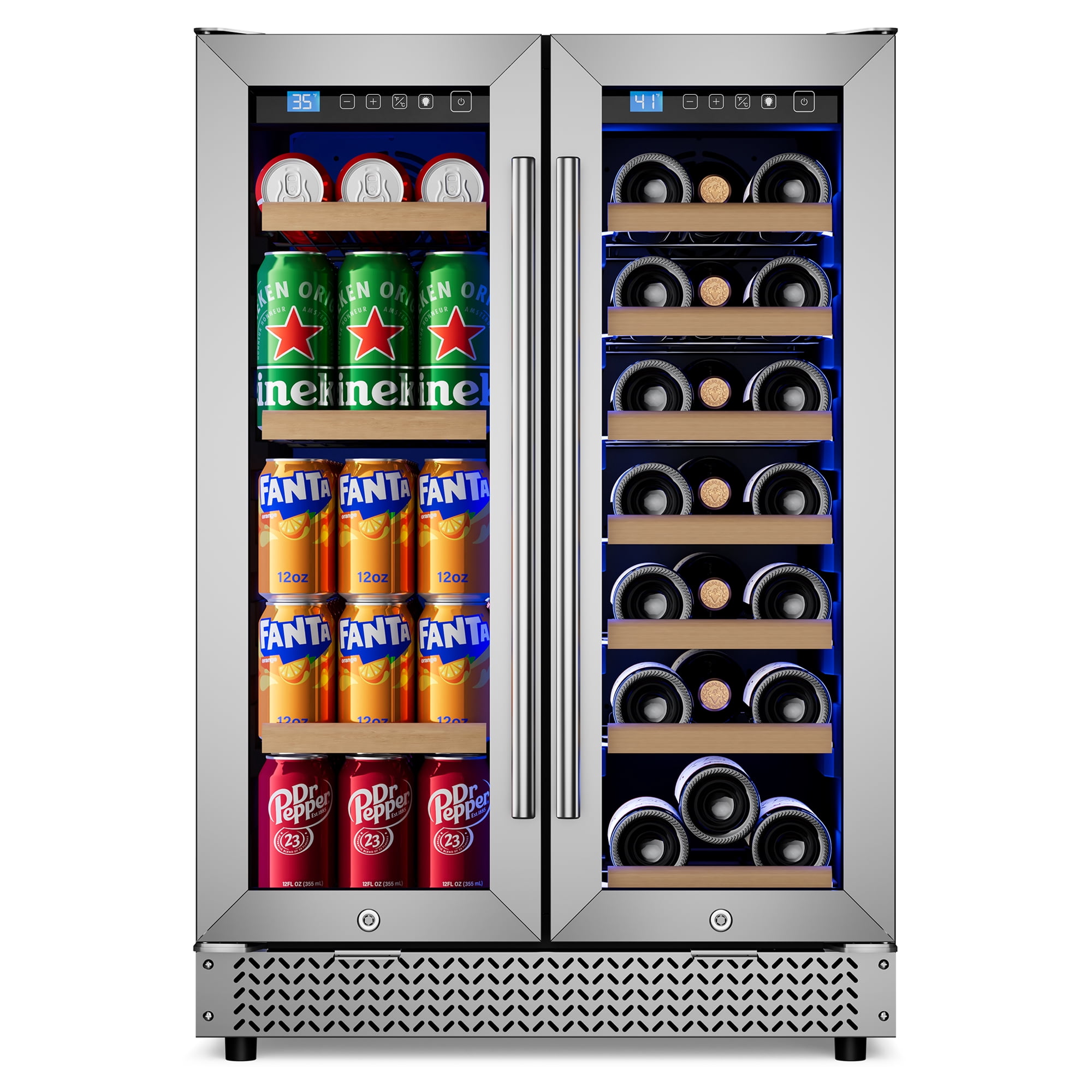 AVAHUM 24 Inch 21-Bottle & 88-Can Dual Zone Wine and Beverage Refrigerator, Under Counter Built-In Fridge, Round Handle