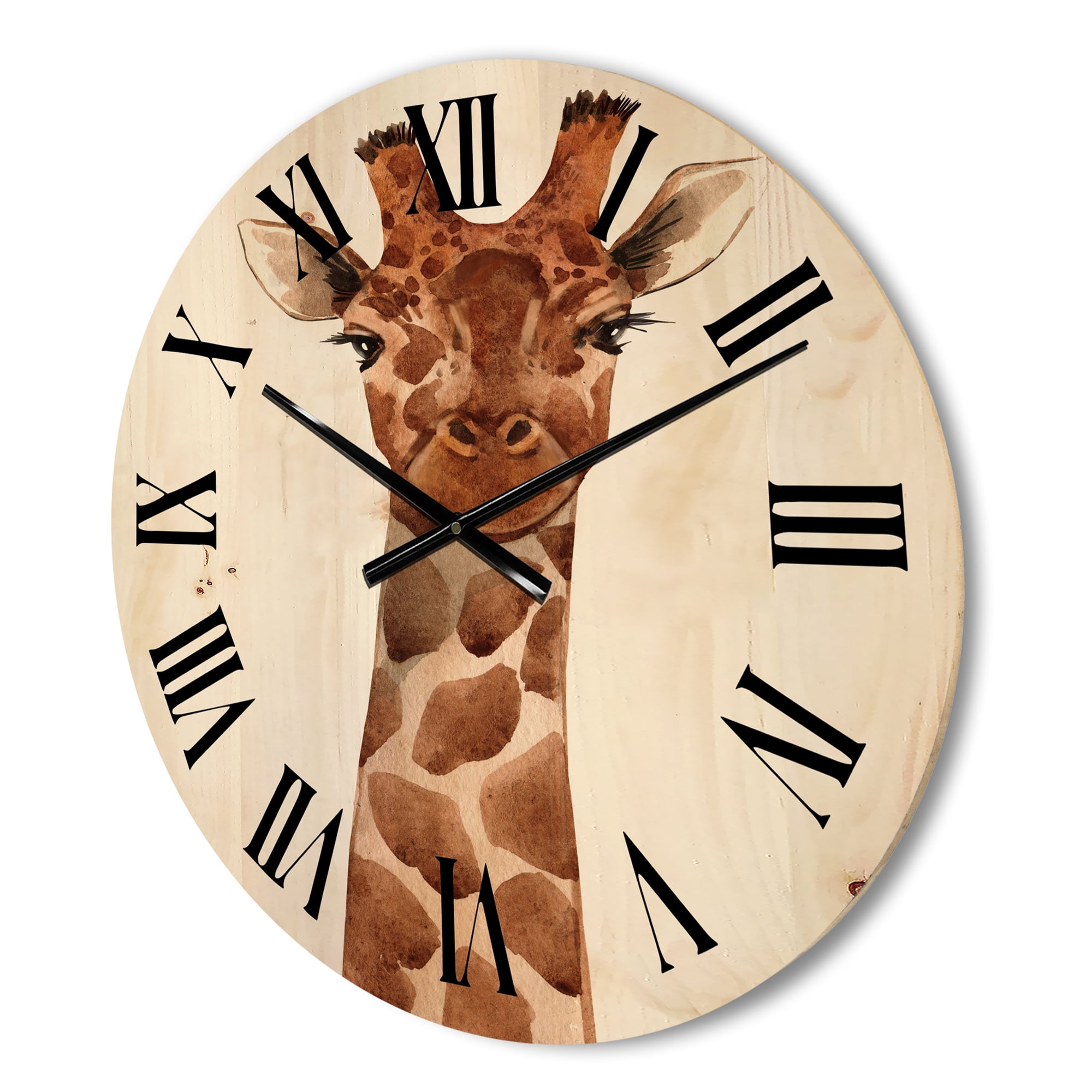 Designart 'Close Up Portrait of A Giraffe XI' Farmhouse Wood Wall Clock