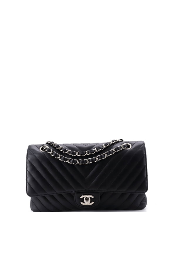 Pre-Owned Classic Double Flap Bag Chevron Lambskin Medium By Rebag