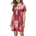 thumbnail image 4 of Daeful Robe Midi pour Femme à Col Rond, Robe d'Été de Plage, Fête, Manches Courtes, Tunique Décontractée, Rouge, 3TG, 4 of 5