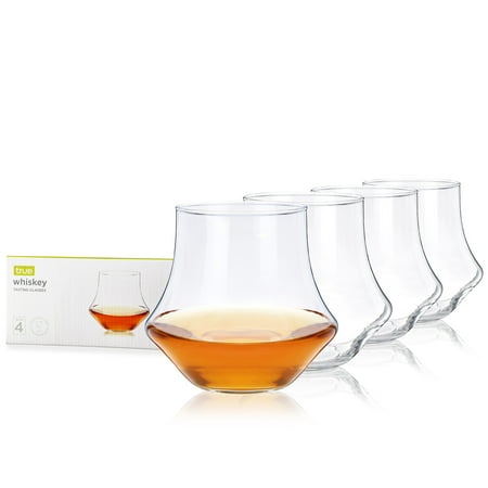 

True Whiskey Glasses Tumblers for Bourbon Scotch Curved Stylish Whisky Sipping Glass Whiskey Drinkers gifts 12 Ounces set of 4