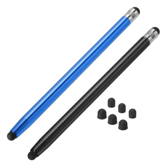 2pcs Stylus Pens for Touch Screens with 6 Extra Tips Capacitive Stylus Universal Tablet Pen, Blue Black