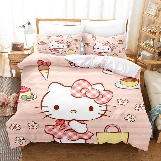 Hello Kitty Duvet Cover Set Bedding Covers 3-Piece Set 1 Quilt Cover Luxury Children Double