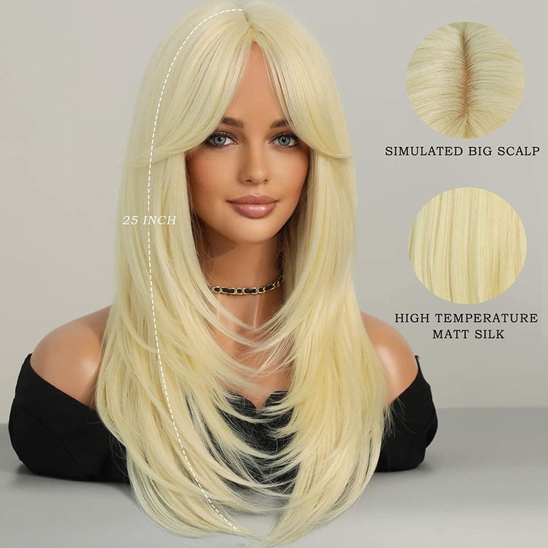 Wig Long Blonde 613 wig with bangs WIG ON SALE 613 Blonde Curtain Bangs Body Wave Wig Pre Plucked Glueless  main image 4