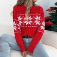 thumbnail image 4 of larppty Sweaters for Women Casual Crewneck Long Sleeve Snowflake Print Cable Knit Pullover Sweater Tops (Red, L), 4 of 8