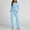Light Blue, variant on Sweat Suits For Womens 2 Piece Fashion Woman Round Neck Solid Ruched Long Sleeve Blouse +Long Pants Elastic Waist Sets Red S