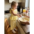 thumbnail image 4 of Loicainy Toddler Baby Girls 2Pcs Summer Outfits 12 18 24 Months 2T 3T 4T 5T Flying Sleeve Square Neck Solid Color Smocked Vest Tops and Elastic Waist Pants Clothes Set, 4 of 9
