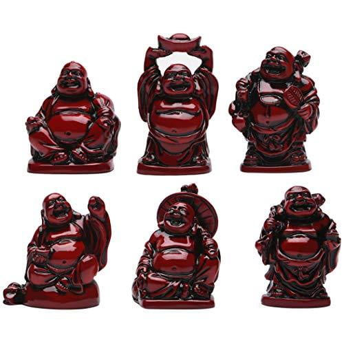 Feng Shui 2in Red Resin Laughing Buddha Statue Figurines Set of 6 BS001