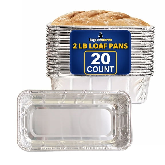 Impresserve Aluminum Loaf Pans, 2 lb (20-Pack), Heavy-Duty Disposable for Baking & Serving