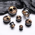 thumbnail image 3 of A Pair of Blackline Golden Rustic Skull Screw-Fit Tunnel Plug, 3 of 4