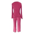 thumbnail image 5 of QHFBli Womens Ribbed Knit Pajama Sets 2 Piece Lounge Set Long Sleeve Button Down Pjs Sleepwear Set with Pockets, 5 of 6