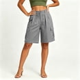 thumbnail image 7 of Admvng Womens Linen Shorts Summer Button Casual Cargo Bermuda Shorts with Pockets, 7 of 7