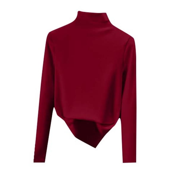 Heisall Women's Base Layer Shirts Semi-High Neck Solid Color Long Sleeve Fashion Layering Tops