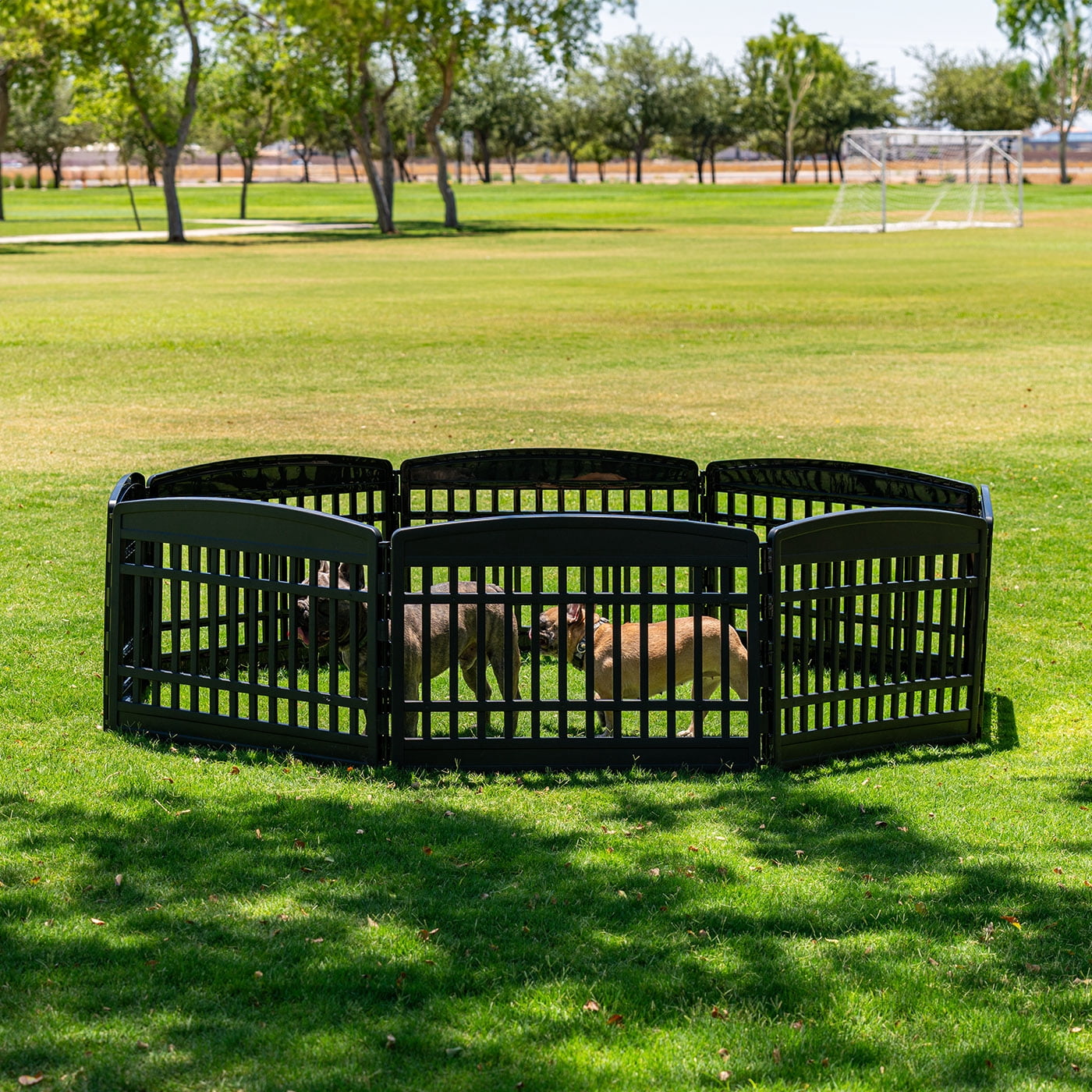 IRIS USA 24" Exercise 8-Panel Pet Playpen, Dog Playpen, Puppy Playpen, for Small and Medium Dogs, Keep Pets Secure, Easy Assemble, Fold It Down, Easy Storing, Customizable, Black