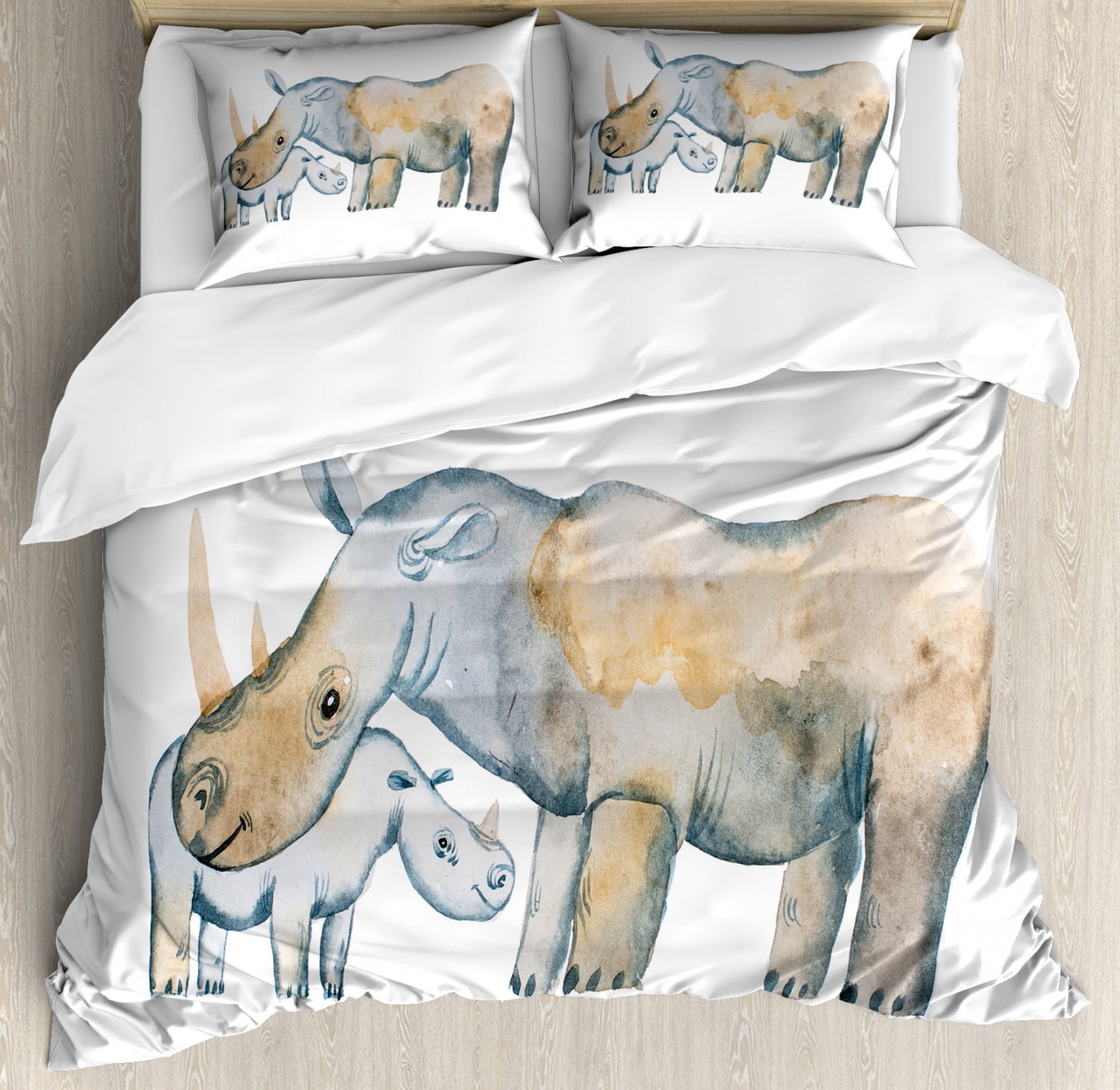Hippo King Size Duvet Cover Set Mother And Baby Two Hippos Drawn