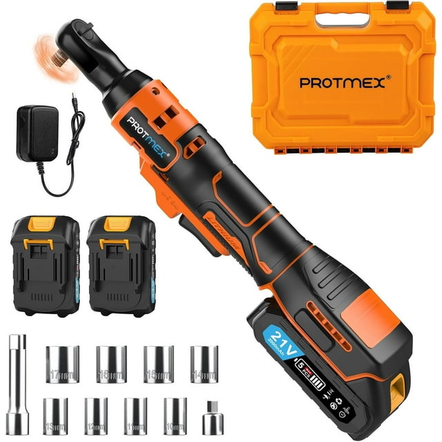 Llave de trinquete inalámbrica Protmex 3/8 pulgadas, 60 pies-libras, 21 V, 2 x 2.0 Ah
