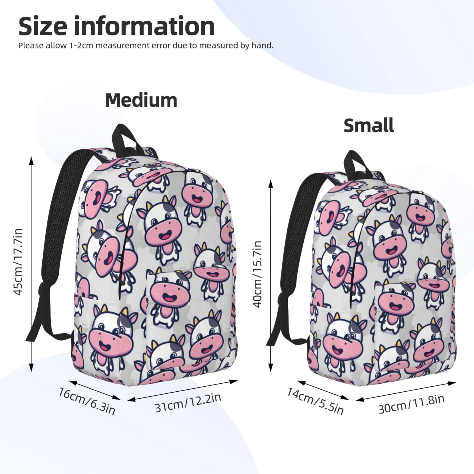 Ratiio Baby Cow Print Canvas Backpack for Women & Men Retro Aesthetic Rucksack Basic Backpack for High School/College Students Travel Laptop Bag