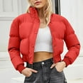 thumbnail image 4 of Black and Friday Clothing Sales Idoravan Women's Quilted Puffer Coat,Woman Short Long Sleeve Stand Collar Warm Casual Bread Down Jacket Red XL, 4 of 7