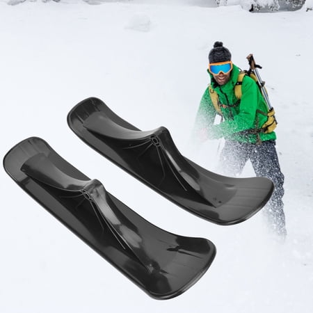 Qiilu Ski Board Sled 1 Paire D Accessoires De Traineau De Ski Noir 2 En 1 Pieces De Scooter D Hiver De Sports De Plein Air Luge Pour Enfants Cadeau Scooter De Traineau