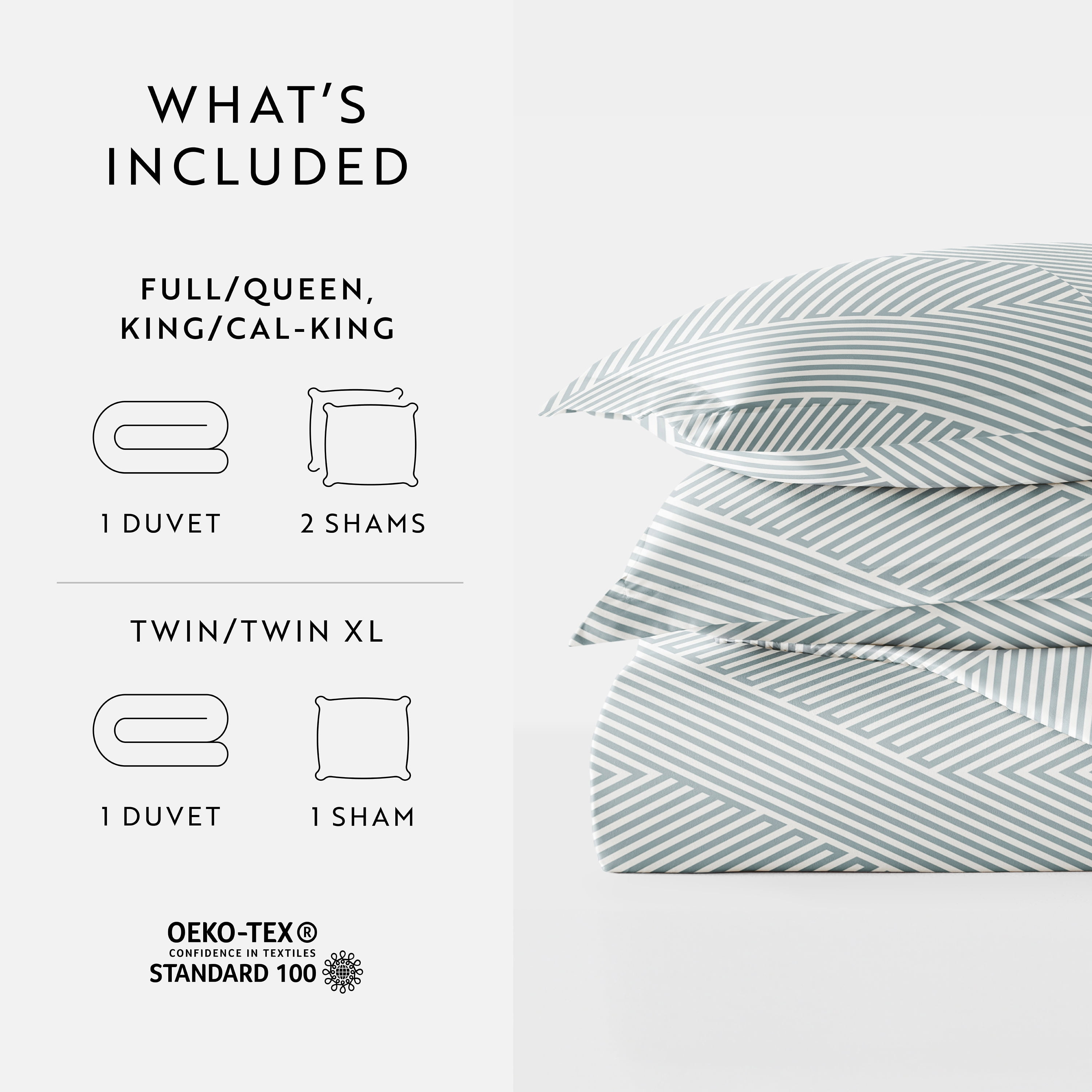 Noble Linens Light Blue Modern Diagonal 3-Piece 3-Piece Duvet Cover Set, Full/Queen