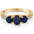 thumbnail image 3 of Gem Stone King 2.32 Ct Oval Blue Sapphire 18K Yellow Gold Plated Silver Ring (Size 5), 3 of 6