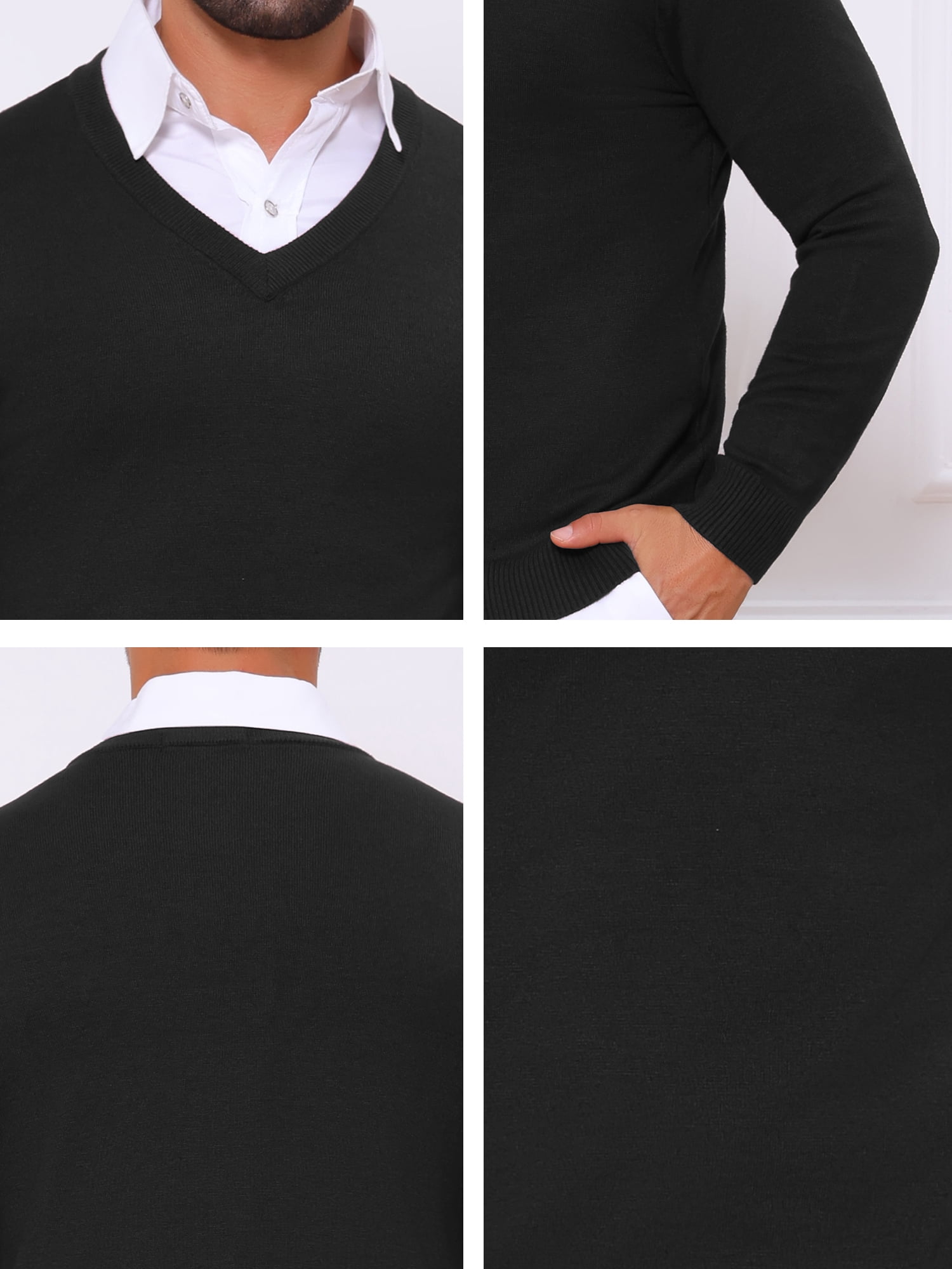 DARING DIVA Men's Long Sleeve V-Neck Solid Knitted Pullover Sweater L Black