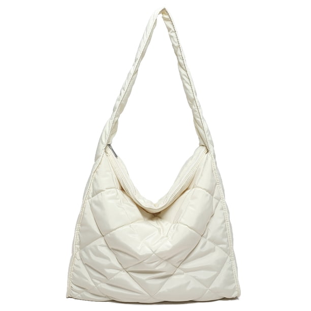 Bolso Axila Mano Casual Algodón Acolchado Gran Capacidad Color Sólido para Mujer
