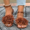 thumbnail image 2 of LOVZFMLL Flat Sandals for Women Flower Open Toe Ankle Strap Summer Flat Shoes for Casual Outdoor Beach Vacation Walking Flats Brown 8.5, 2 of 9