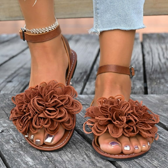 Women’s Flat Sandals Slip On Summer Gladiator Open Toe Braided Slingback Shoes,Flat Sandals For Women 2025 Comfortable Brown 9
