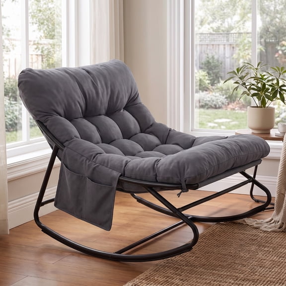 TLSUNNY Rocking Accent Chair, with Side Pocket, Solid Metal Frame, Papasan Rocker Lounge Chair for Indoor Use