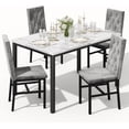 thumbnail image 1 of AWQM Dining Table Set for 4, Marble Kitchen Table and Chairs Set with 4 Comfortable Button Tufted Dining Chairs for Kitchen Dining Room, Apartment, Breakfast Corner. Gray/White, 1 of 6