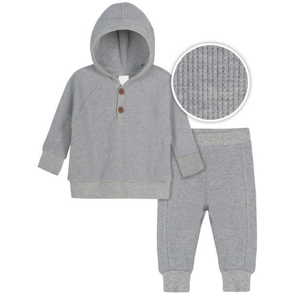 Gerber Infant & Toddler Boys' Waffle Hoodie & Jogger Set, 2-Piece, Dusty Blue, 5T