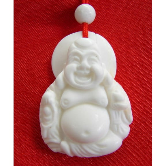 White Jade Gemstone Laughing Buddha Necklace