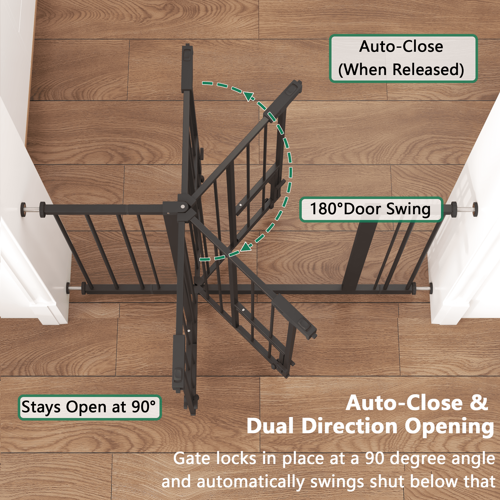 Metal Baby Gate with Cat Door for Stairs and Doorways, Pressure Mounted Safety Gate with Double Lock, No Tools Needed for Kids and Pets, Black