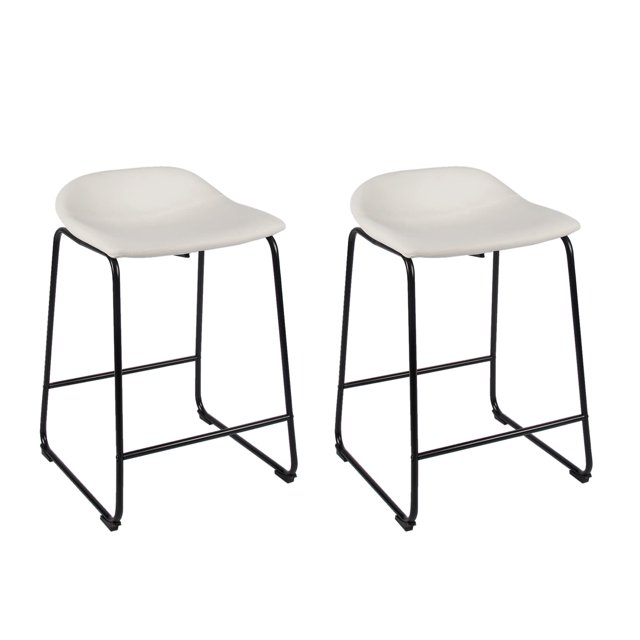 Bronte Living 26 inch Modern PU Leatherette Counter Stool with Rubber Protectors, Comfortable Footrest and Backless for Kitchen, Restaurant - Series Jacob - Set of 2