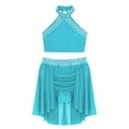 thumbnail image 3 of Fldy 2Pcs Kids Girls Crop Top with Irregular Skirts Lyrical Dress Ballet Dance Costume Ice Skating Dress Blue Green 14, 3 of 5