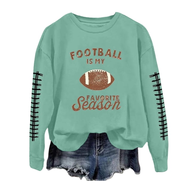awzxde Chandails pour Femmes Décontractés Légers Col Rond Chandails Manches Longues Graphique de Football Imprimé Chandail Chandails Haut Blouse Vert,TG