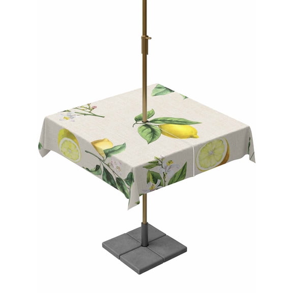 Outdoor Tablecloth with Umbrella Hole for Patio/Picnic/Party/Camping, Yellow Lemon Summer Waterproof Table Cloth Square Cover Washable, Farmhouse Tropical Fruit Rustic (54"x 54")