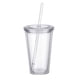 thumbnail image 1 of Dubbelväggig plastmugg med lock och sugrör, isolerad kaffemugg, 500 ml, transparent, 1 of 4