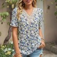 thumbnail image 2 of Bienvenido Blusa de encaje con cuello en V Blusa de guipur de ajuste casual de gasa de manga corta estampada Top para mujeres Citas Fondo blanco Floral azul S, 2 of 6