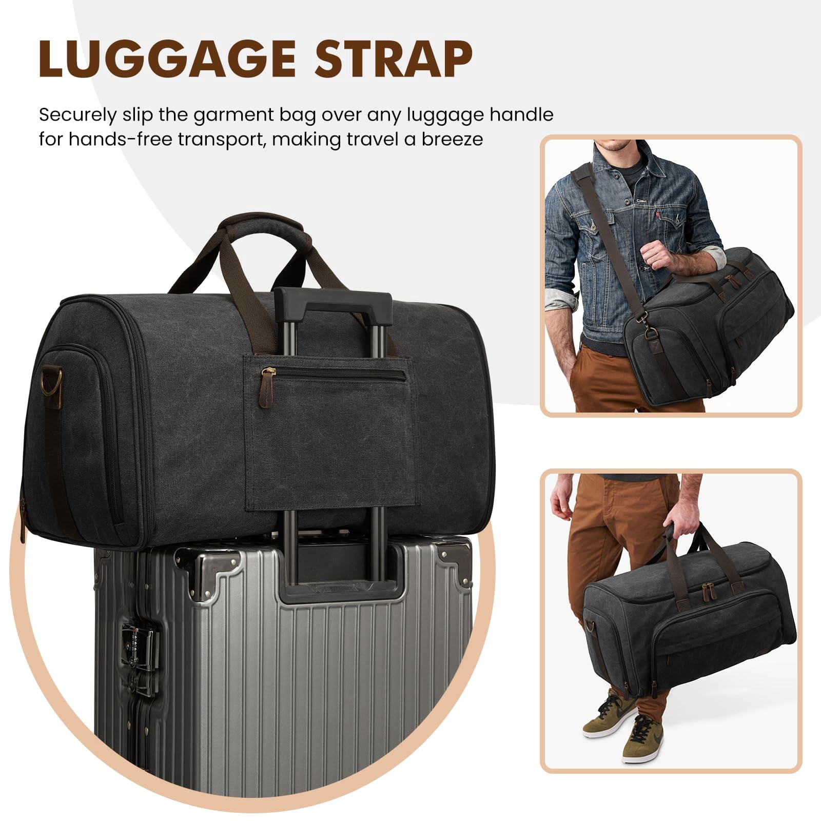S-ZONE Carry On Garment Bag for Travel, 2 in 1 Convertible Garment Duffle Bag with Toiletry Bag, Hanging Suitcase for Men and Women, 50L