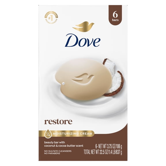 Dove Beauty Bar Soap, Coconut & Cocoa Butter, Nourishes Skin, 3.75 oz, 6 Bars