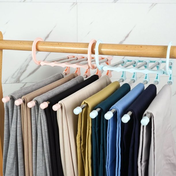 5 in 1 Pant Rack Multifunction Shelves Storage Organizer Stainless Steel Wardrobe Magic Trouser Hanger Coat Storage OrganizationBlueGERMANY He Qiyong unisex