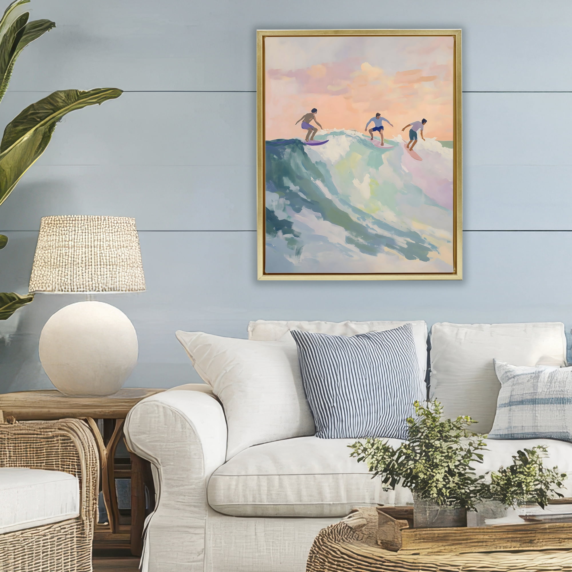 Stupell Industries Group of Surfers at Sunset Gold Framed Floater Canvas Wall Art, design by The Prints Vibe