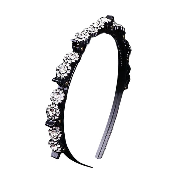 Joernso Hair Hoop Band with Clips Non-slip Shiny Rhinestone Inlay Headdress Hairstyle Fixing Acrylic Women Girls Bangs Clip Headband Cute Headwear Hair Accessories