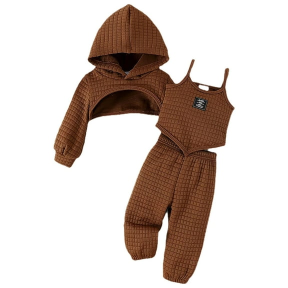 XXWXYD Clothing Set for Girls Girls Leaky Navel High Waisted Sweater Vest Trousers 3 Piece Set for Classic Fashion Breathable(9-12 Months,Coffee)