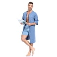 thumbnail image 3 of EA'S SECRET Mens Robes 100% Cotton Kimono House Coat Summer Zipper Short Bathrobes Soft Sleepwear with Pockets(Blue,L), 3 of 7