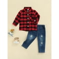 thumbnail image 3 of Qiylii Kids Christmas Outfits, Long Sleeve Plaid Shirt with Denim Pants,1-6T, 3 of 7