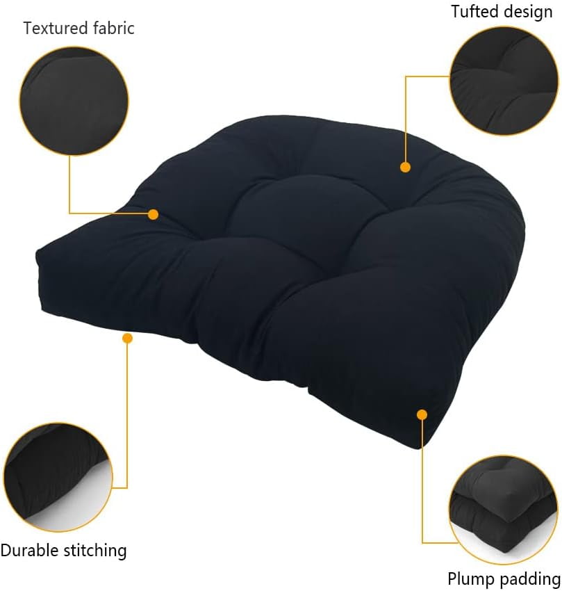 Set of 2 Waterproof 19x19 Inch U-Shaped Chair Cushions - Premium Indoor/Outdoor Patio, Rocking & Wicker Chair Seat Pads