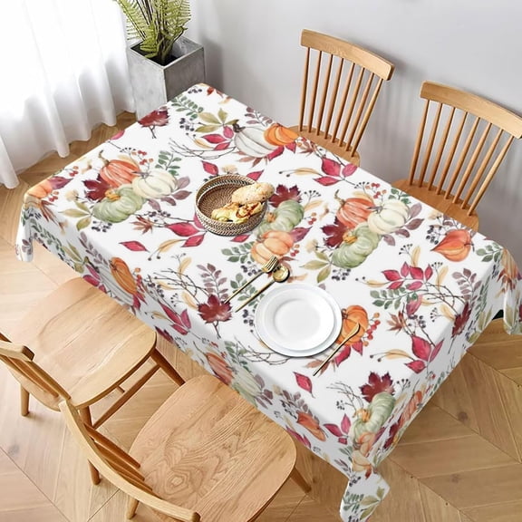 Fall Tablecloth 60 x 120 Inch Rectangle, Pumpkin Maple Leaf Flower Decorative Tablecloths Stain Resistance Polyester Autumn Thanksgiving Table Cloth for Holiday Parties Kitchen Dining